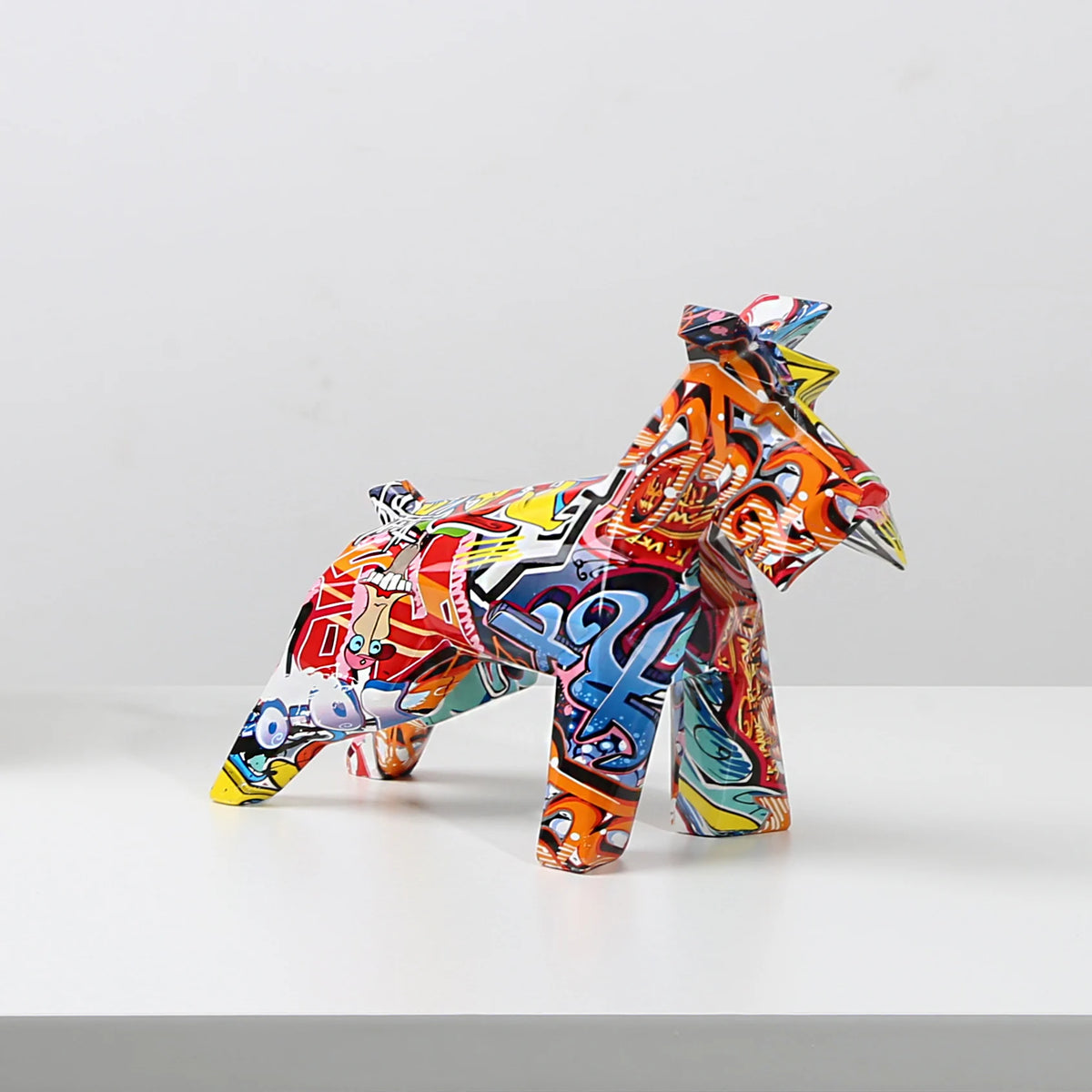 FLYuechun Ranan Resin Schnauzer Graffiti Art Home Decor Statue
