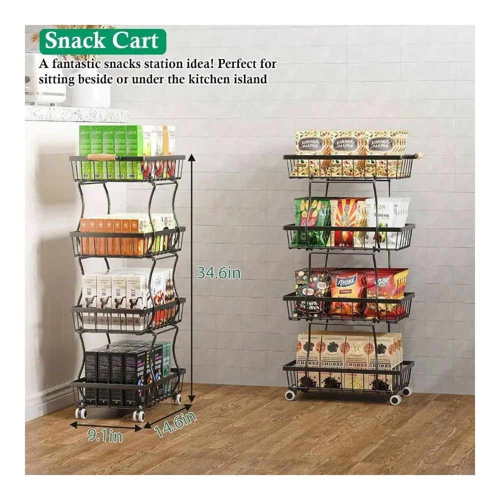 XMSJ 4 Tiered Kitchen Island Cart On Wheels Pantry