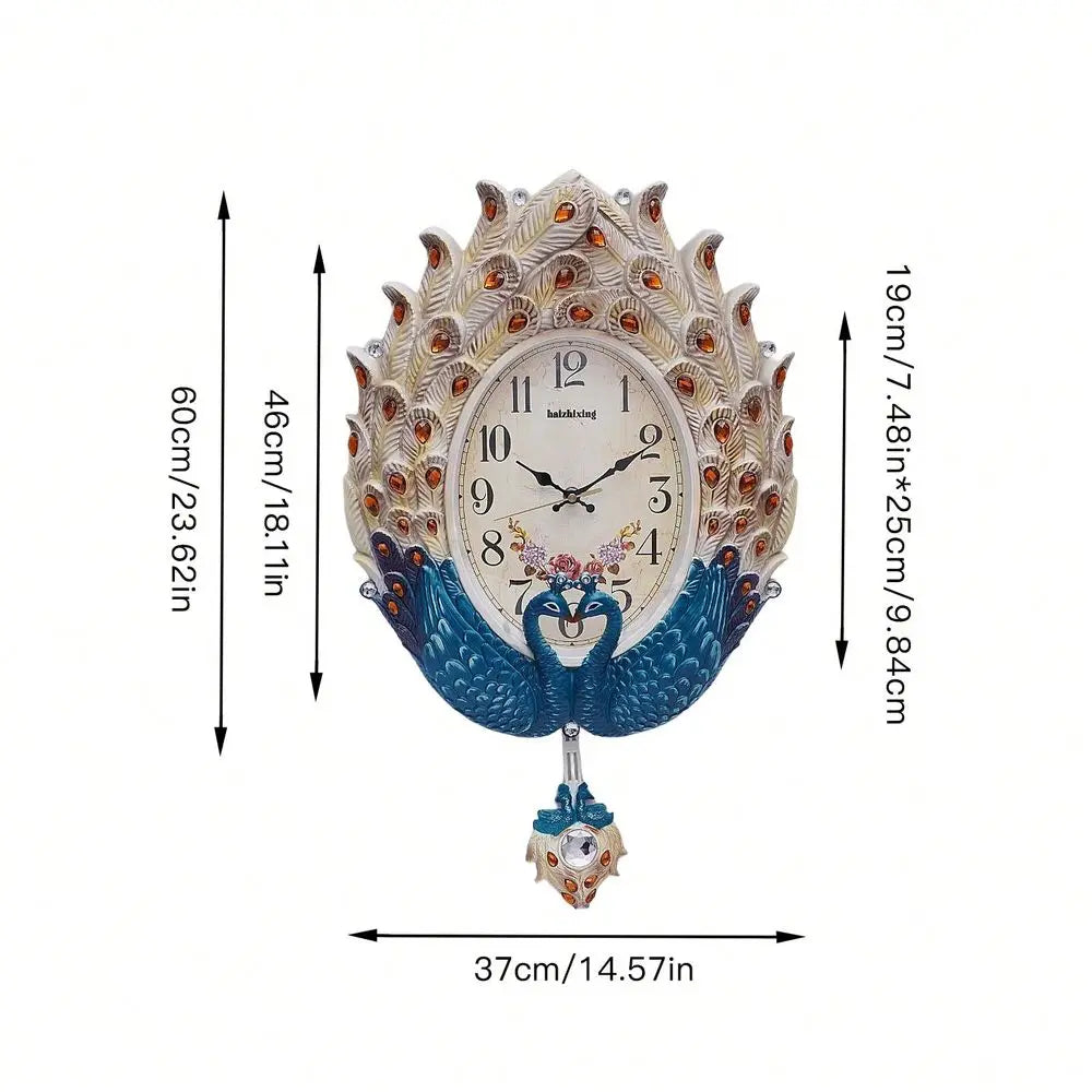 Elegant Peacock Wall Clock For Living Room Decor Accent
