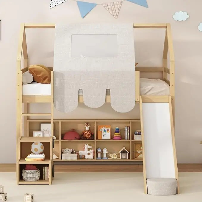 Twin Over Twin Bunk Bed Playhouse With Drawers