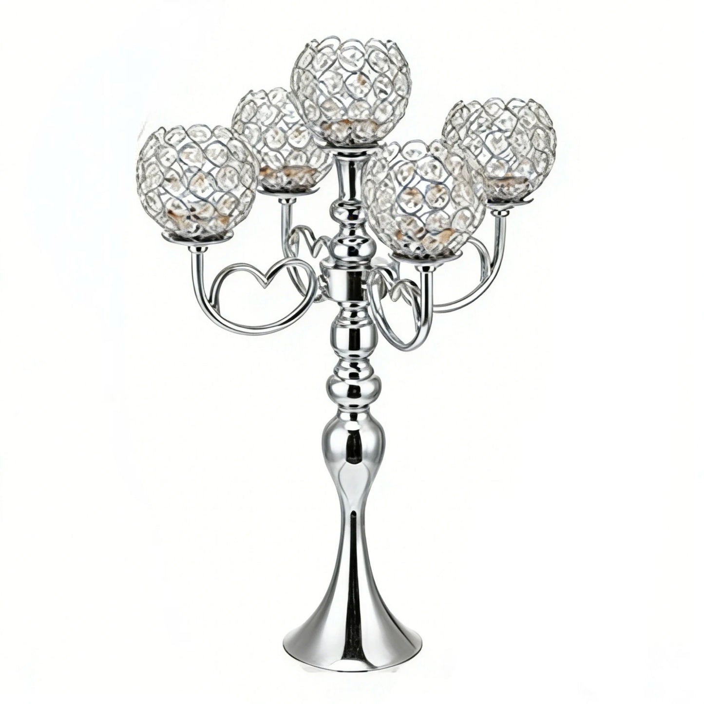 5-Arm Crystal Tealight Candle Stand Heart Shape Wedding Centerpiece