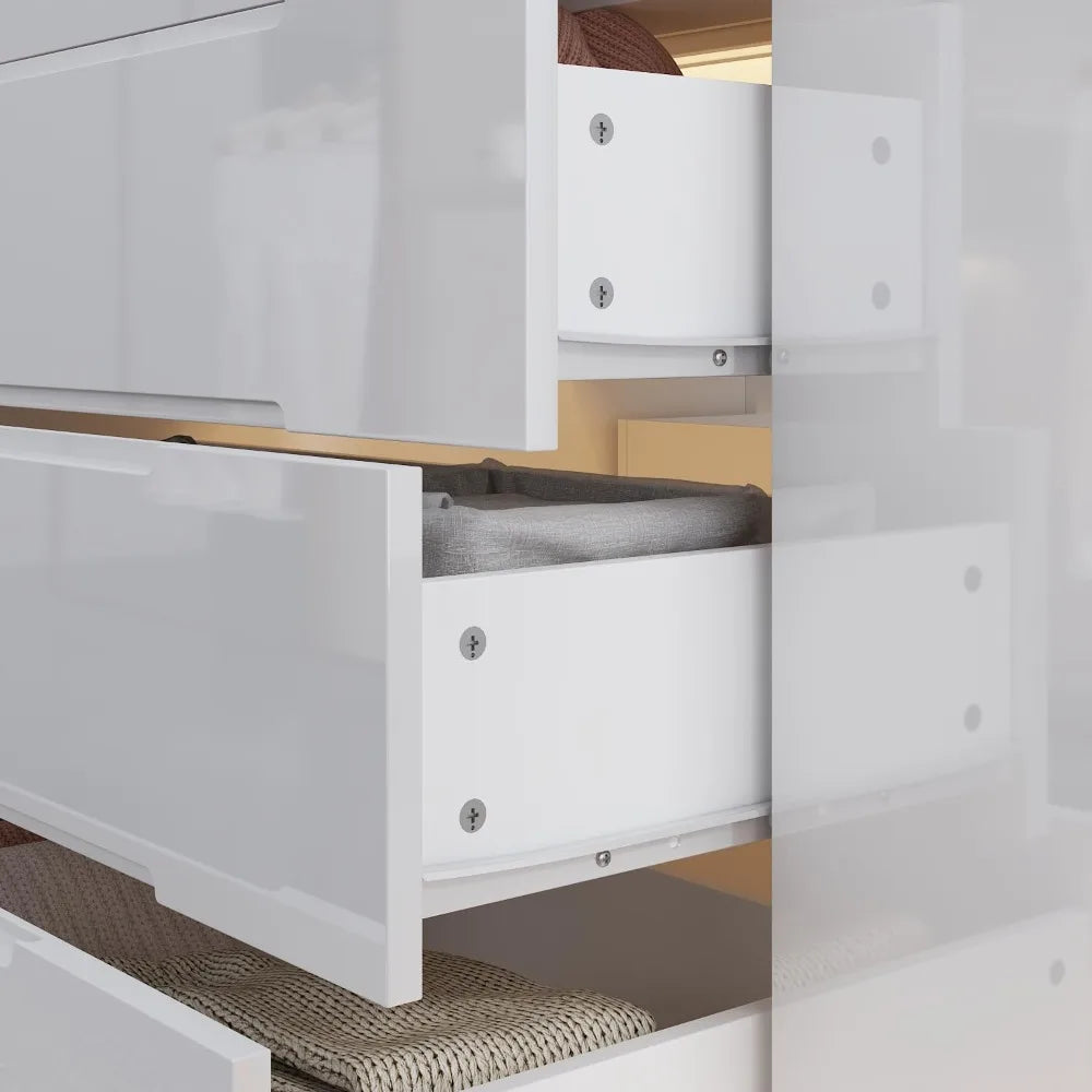 MKDK LED Illuminated Glass Top Bedroom Armoire 16 Drawers