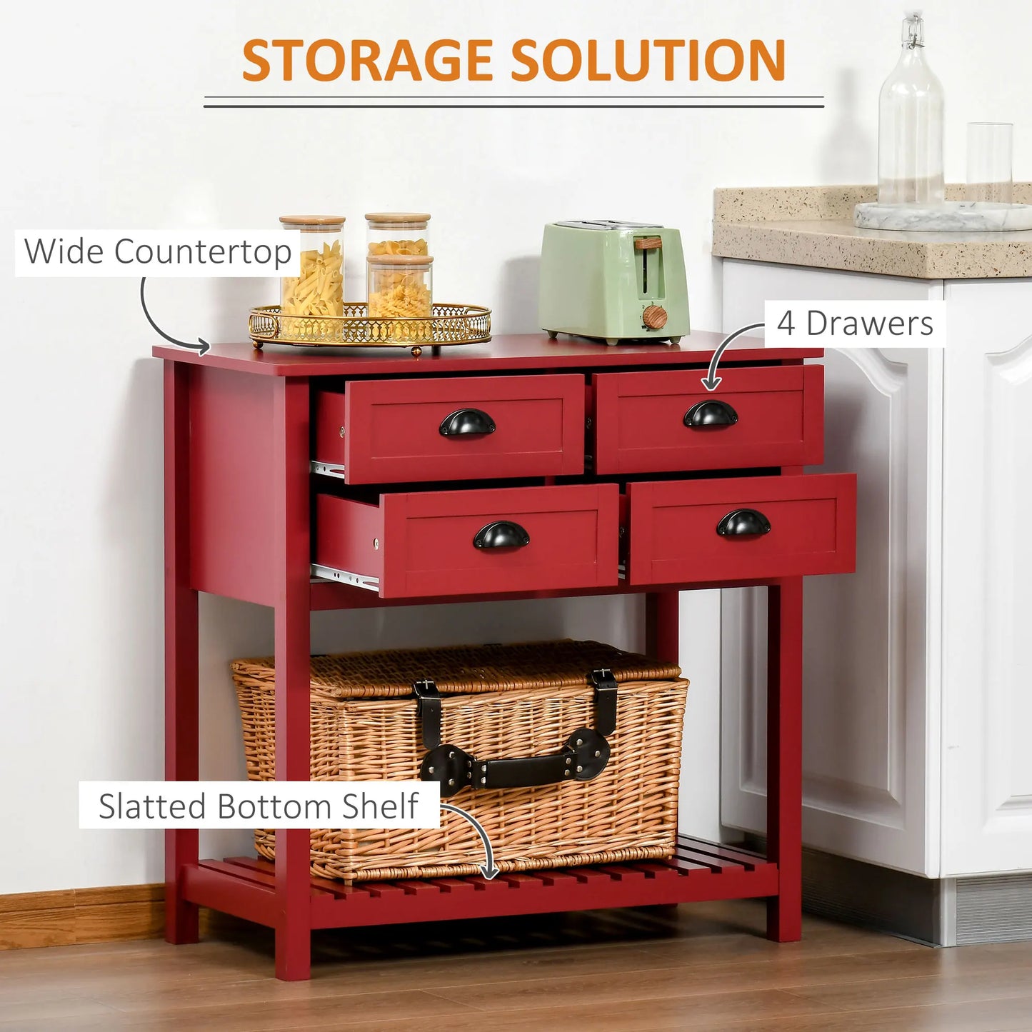 HOMCOM Sideboard Buffet Cabinet With 4 Drawers Storage