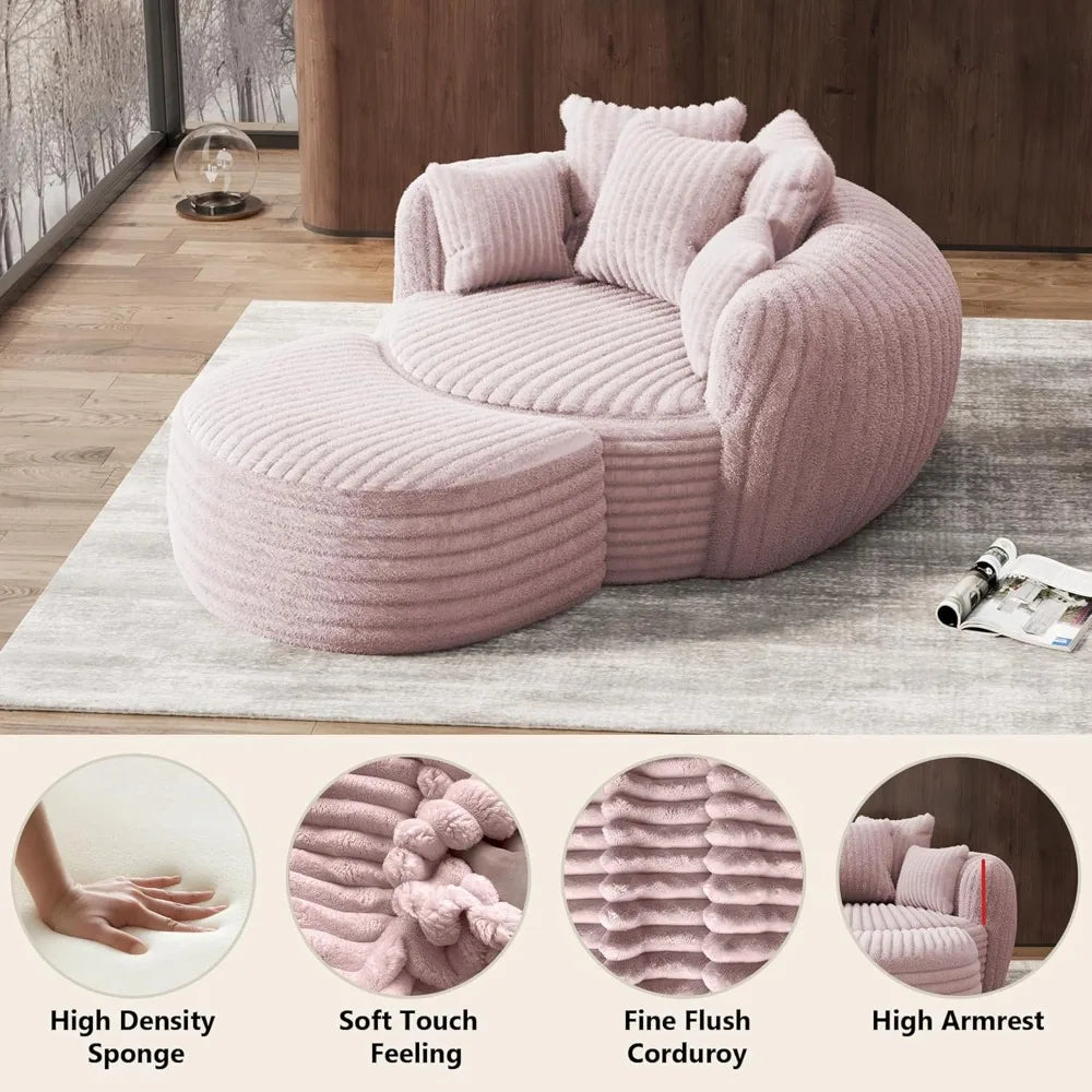 Oversized Corduroy Chaise Lounge Chair With Ottoman