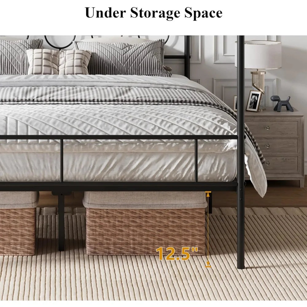 RBXC Metal Canopy Bed Frame With Slat Support Foundation