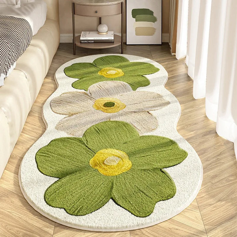 Facaishu Soft Fluffy Bedroom Floor Mat Flower Design Rug