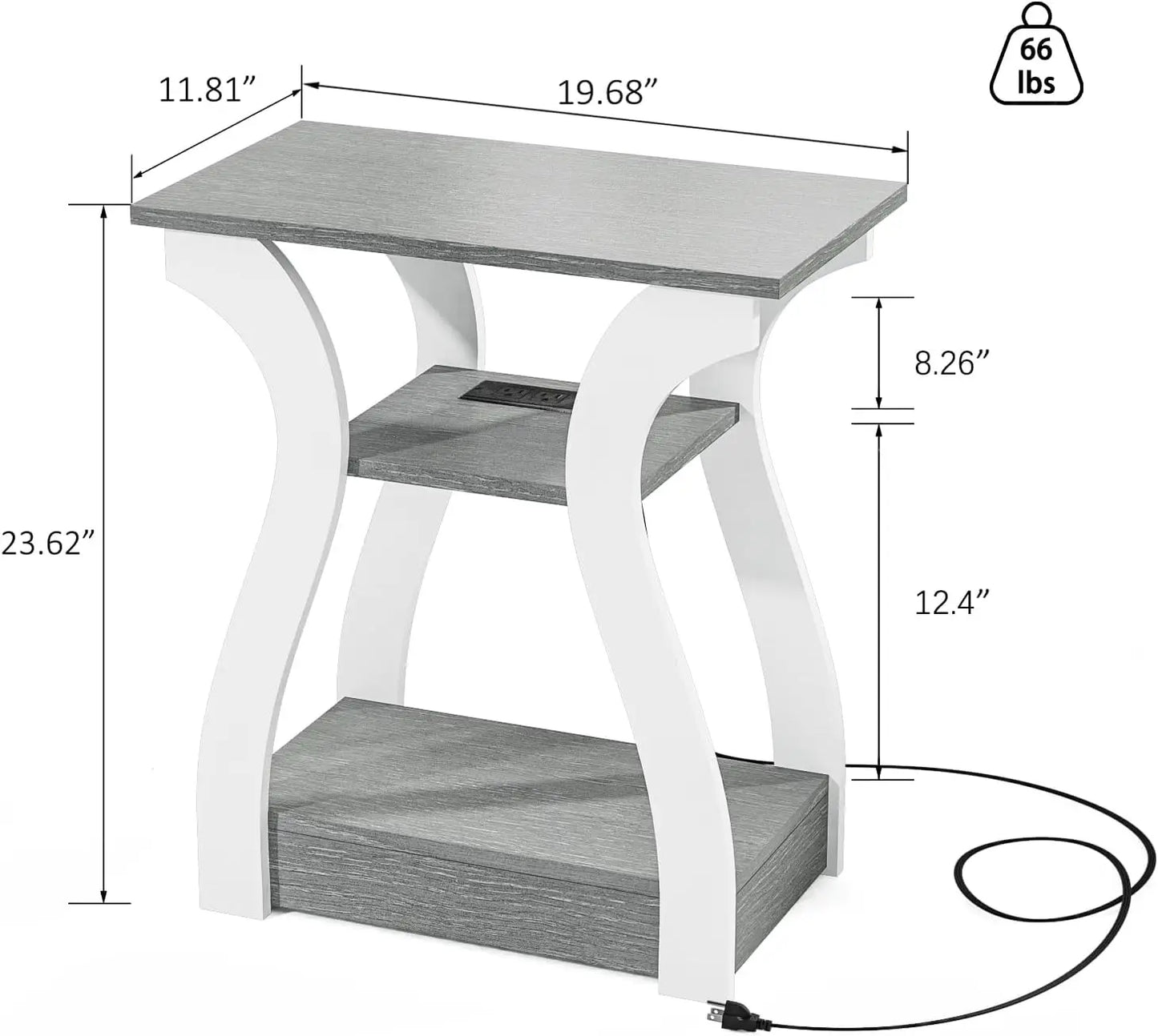 End Table Charging Station 3 Tier Nightstand Home Use