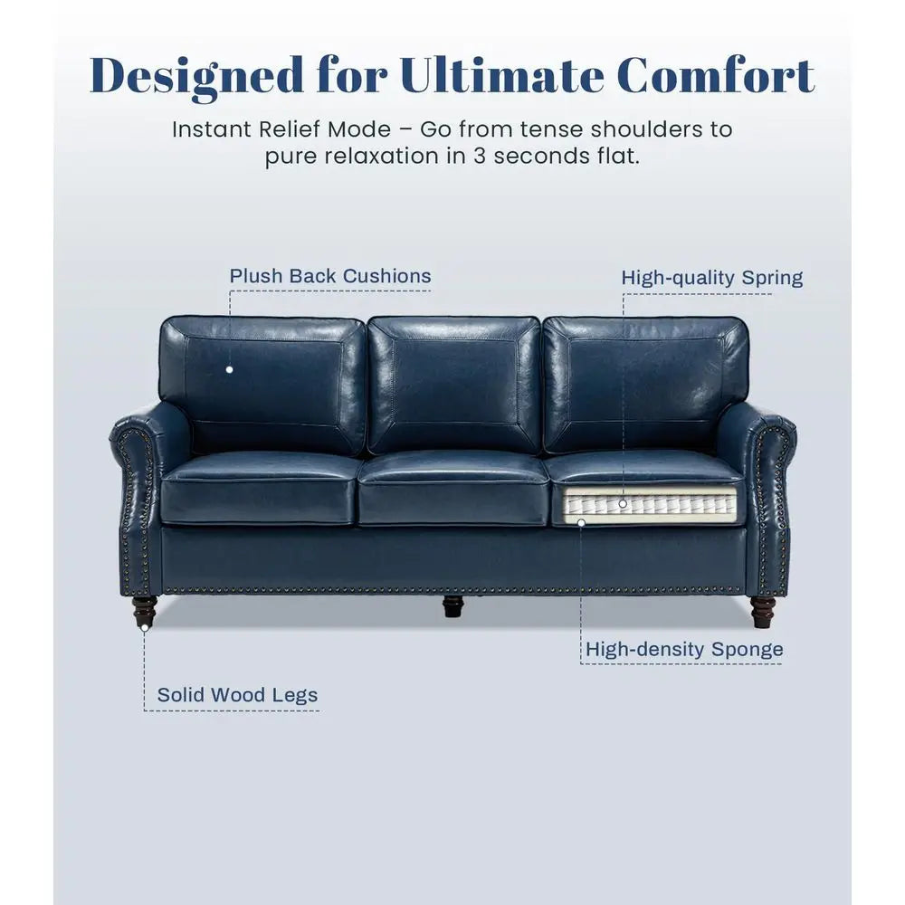 Faux Leather Sofa Mid Century Modern With Rolled Arms Deep Seats Living Room