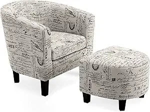Ticify Upholstered Barrel Accent Chair With Ottoman Set