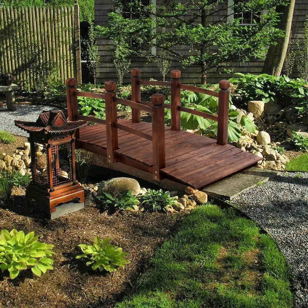 Wooden Garden Bridge Walkway With Double Rails Durable