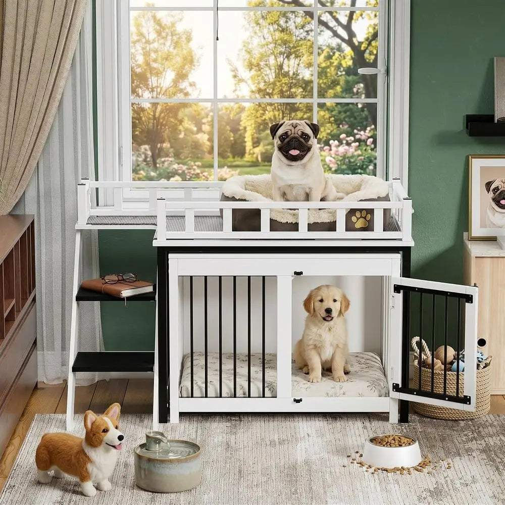Pet Bunk Bed With Window Perch Stairs Storage Blanket