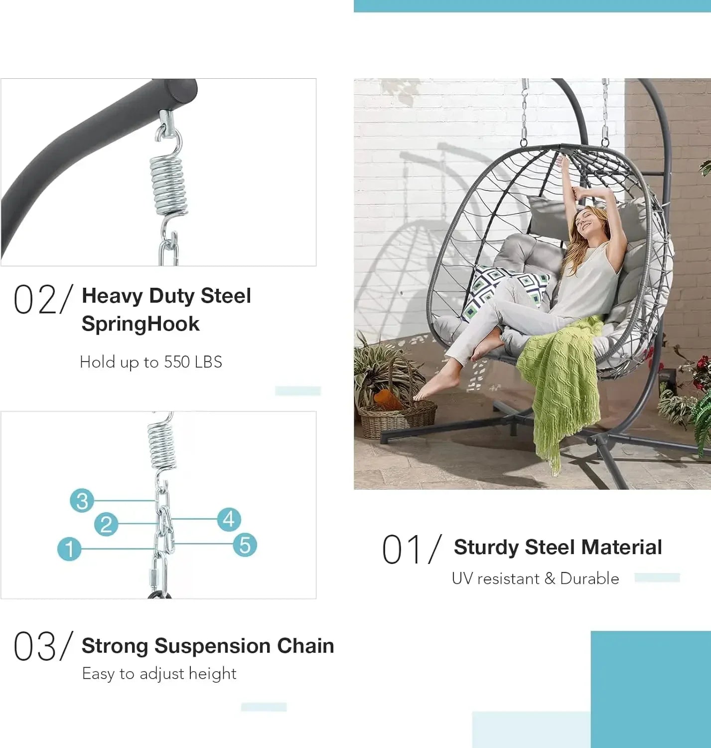 XMSJ Egg Swing Chair With Stand For Indoor Outdoor