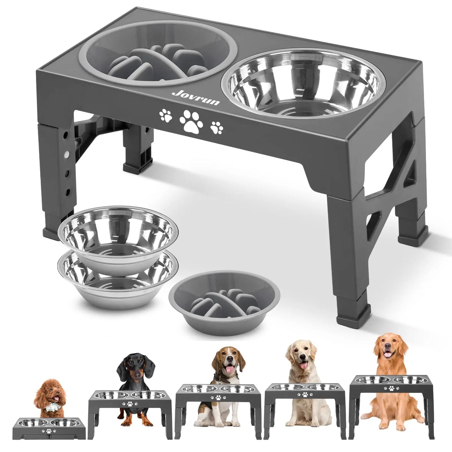 Adjustable Elevated Dog Bowl Stand With Stainless Bowls