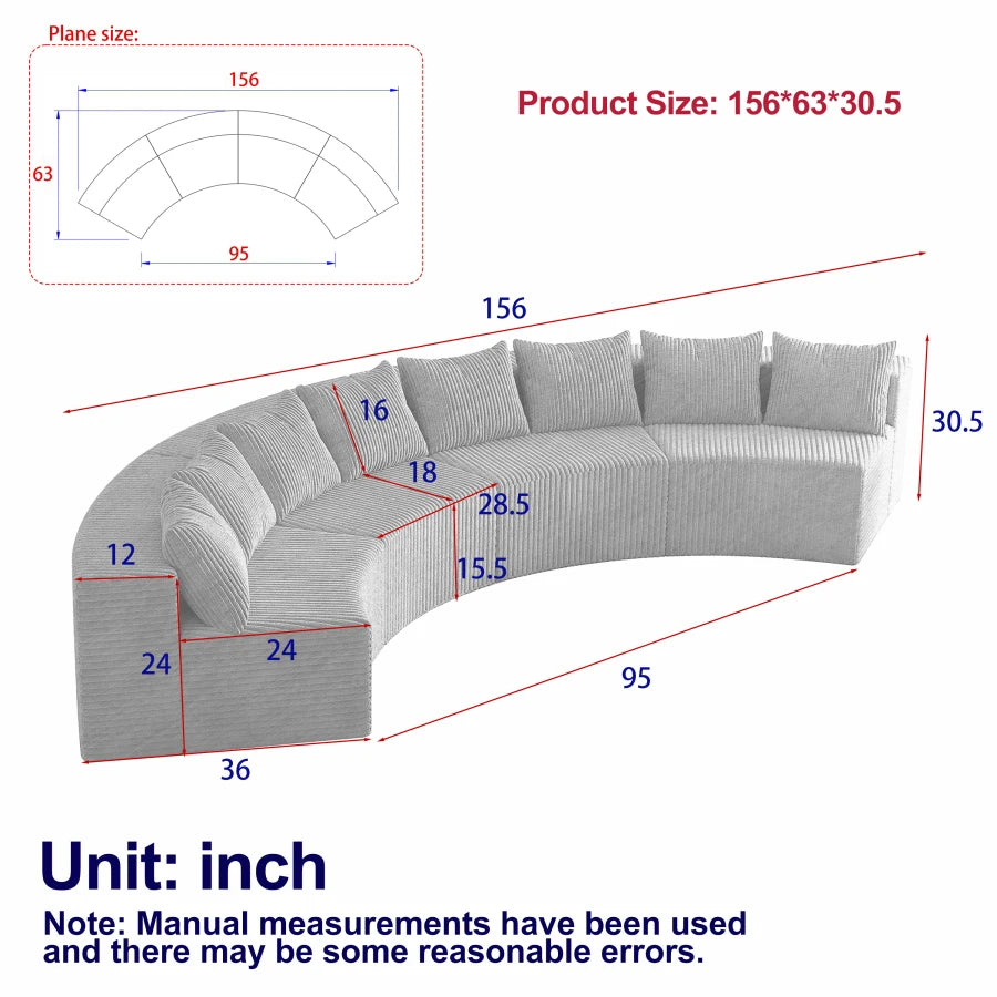 Corduroy Curved Modular Sectional Sofa With 8 Pillows For Living Room