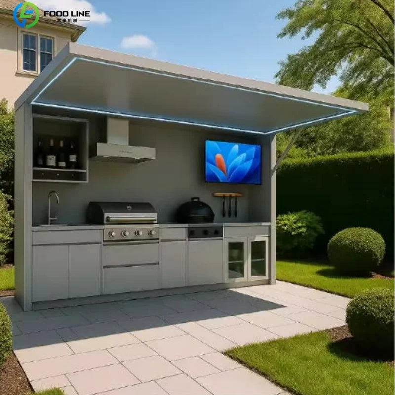 Outdoor Stainless Steel BBQ Pod With Sink And Fridge