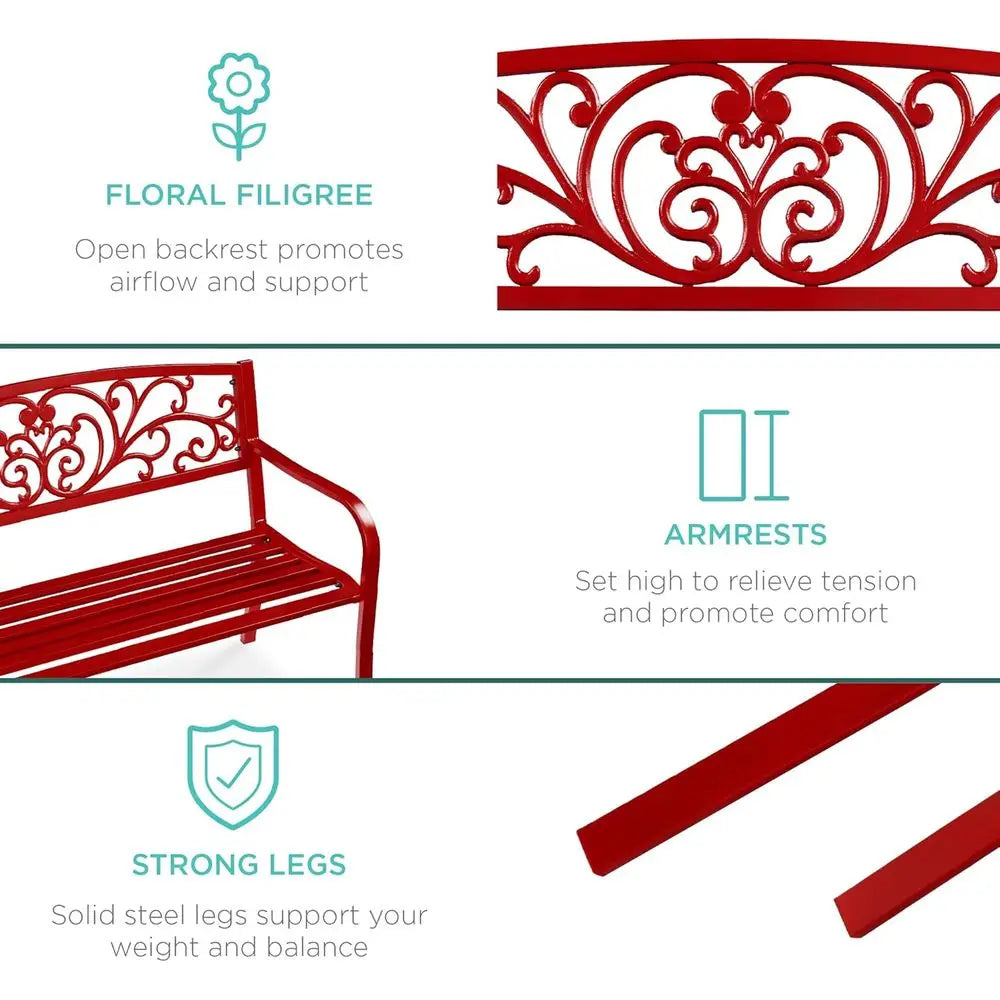 Outdoor Bench With Floral Backrest For Patio
