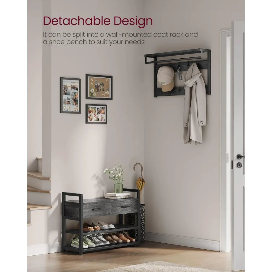 XIUWO Hall Tree With Bench And Shoe Storage Organizer