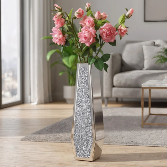 Mirrored Floor Vase Crushed Diamond Glass Decor Living Room