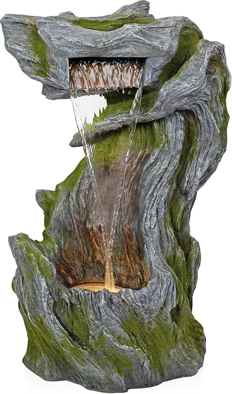 4 Inch 2 Story Tree Trunk Fountain with LED Lights for Gardens and Courtyards