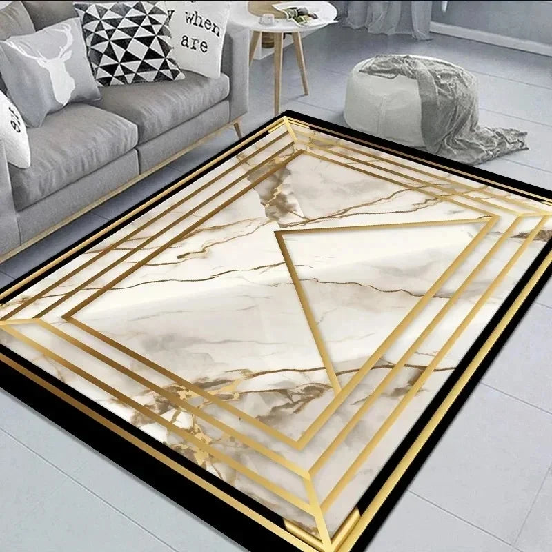 NONE Non Slip Modern Marble Rug for Living Room Polyester