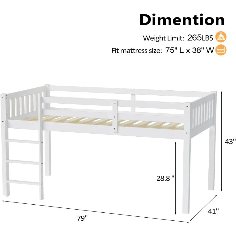 JOYMOR Twin Loft Bed With Guardrail And Ladder