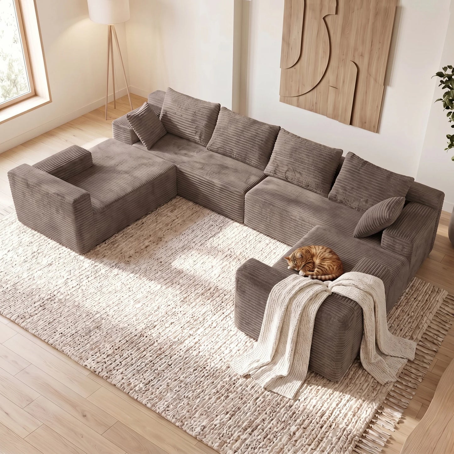 U Shaped Sectional Sofa Cloud Fabric Couch Living Room