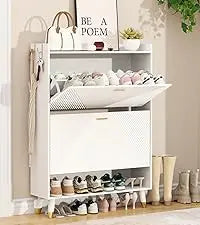 Shoe Cabinet for 24 Pairs Slim Freestanding Organizer with Flip Drawers and Hooks
