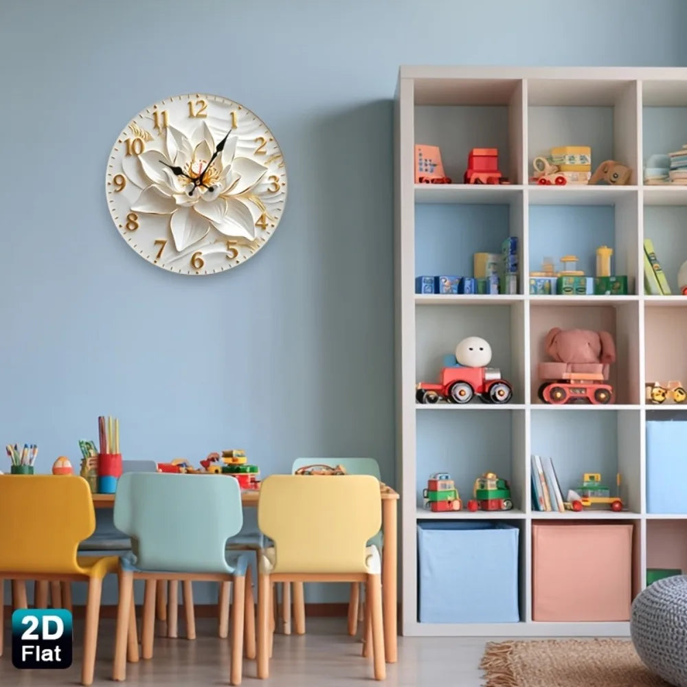 Lotus Flower Wooden Nursery Wall Clock With Relief Art