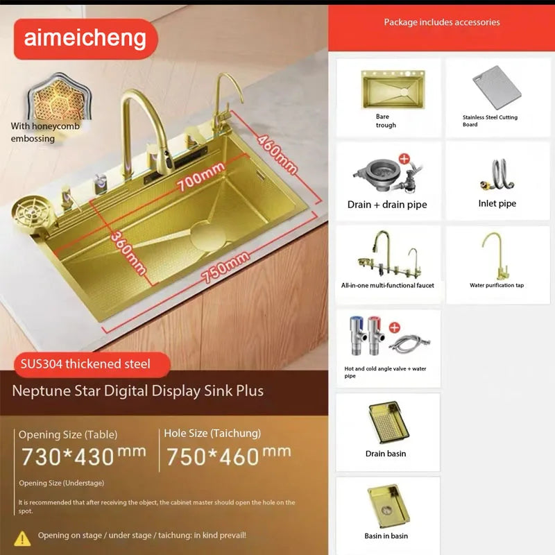Zuixin Stainless Steel Kitchen Sink Waterfall Honeycomb