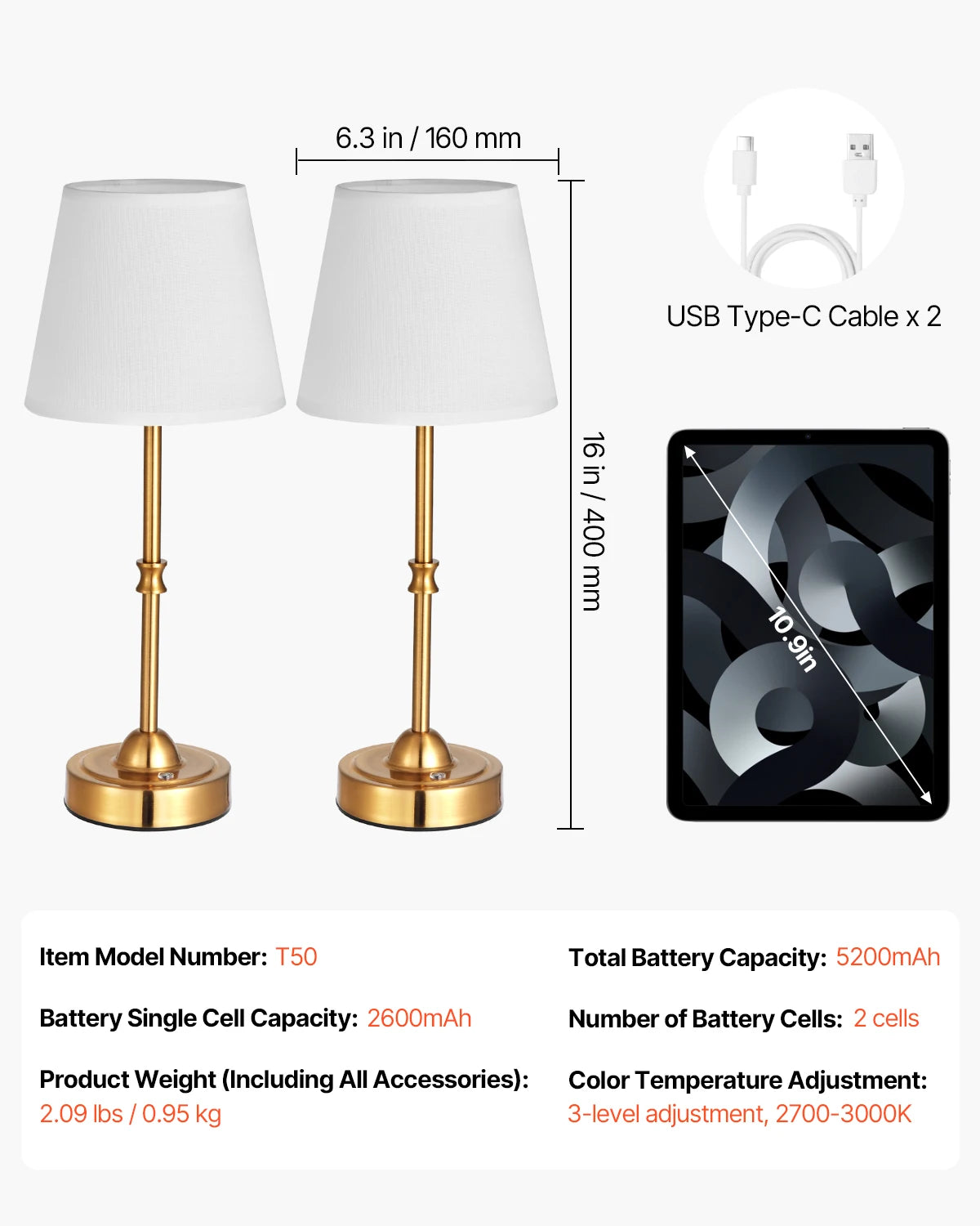 SucceBuy Cordless Desk Lamp With Rechargeable Battery