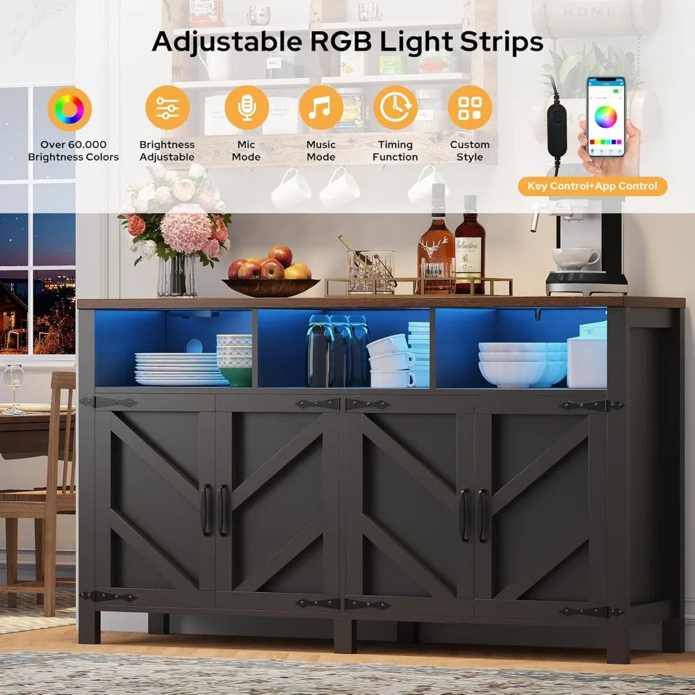 MKDK Buffet Sideboard With Storage And LED Lighting