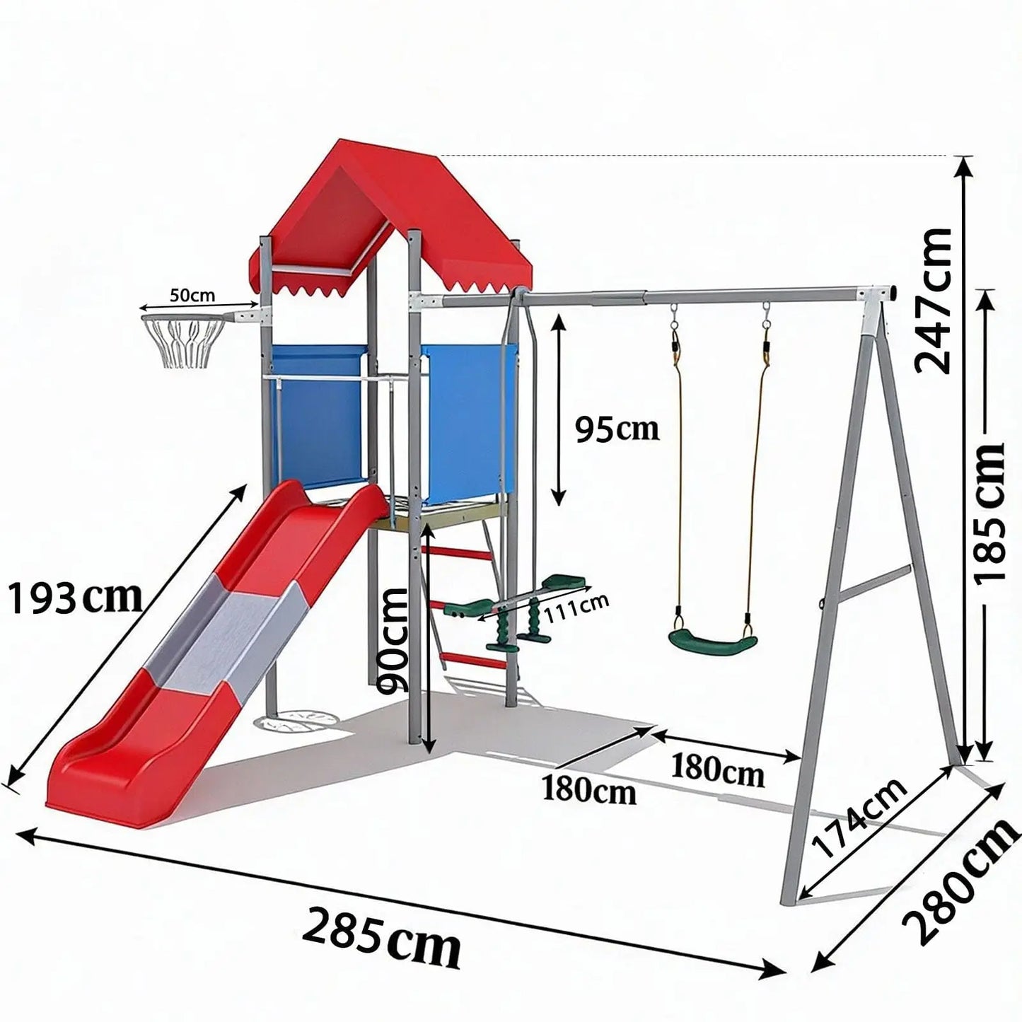 HiMISS Metal Outdoor Playground Set With Swing And Slide