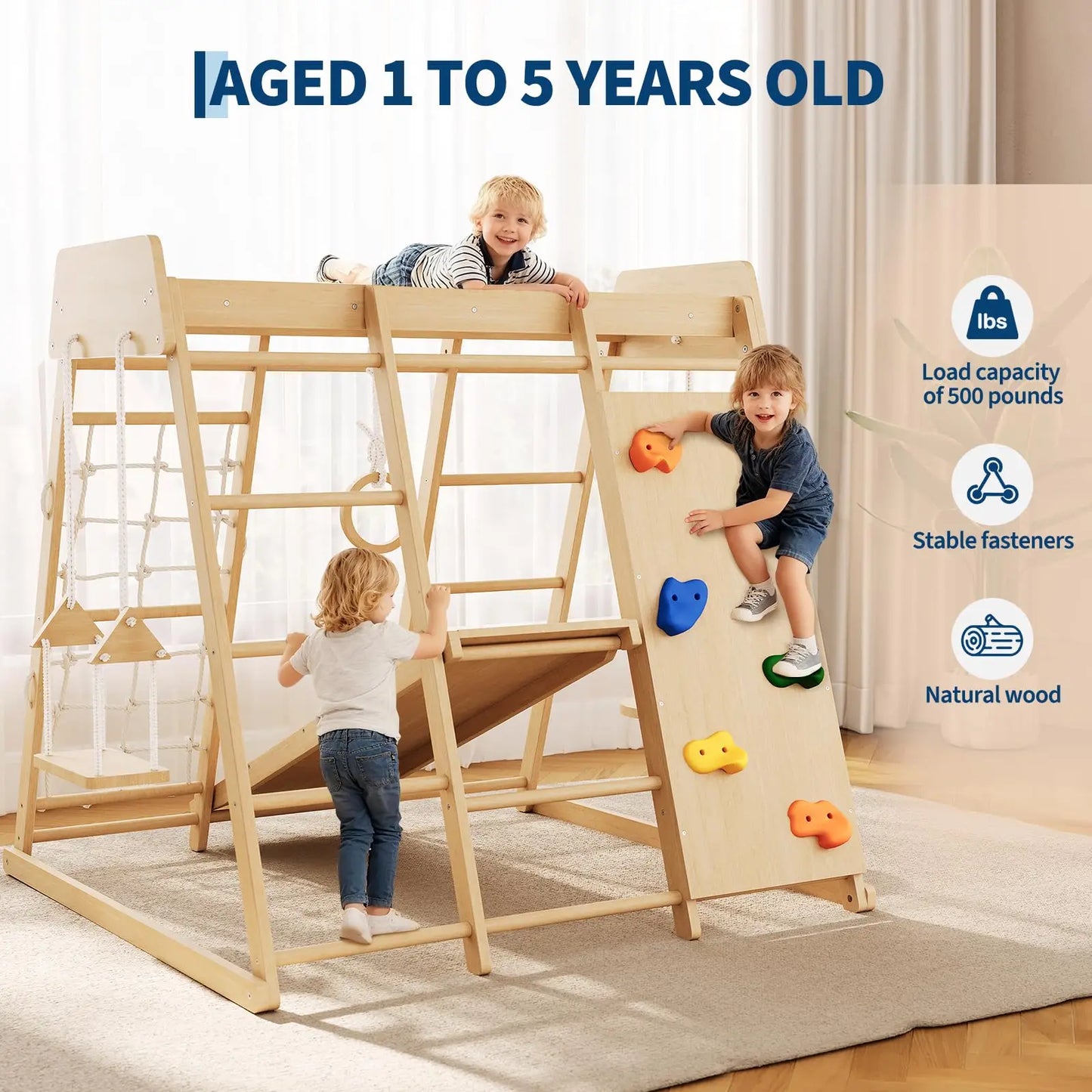 HiMISS 8 In 1 Montessori Wooden Indoor Jungle Gymnasium