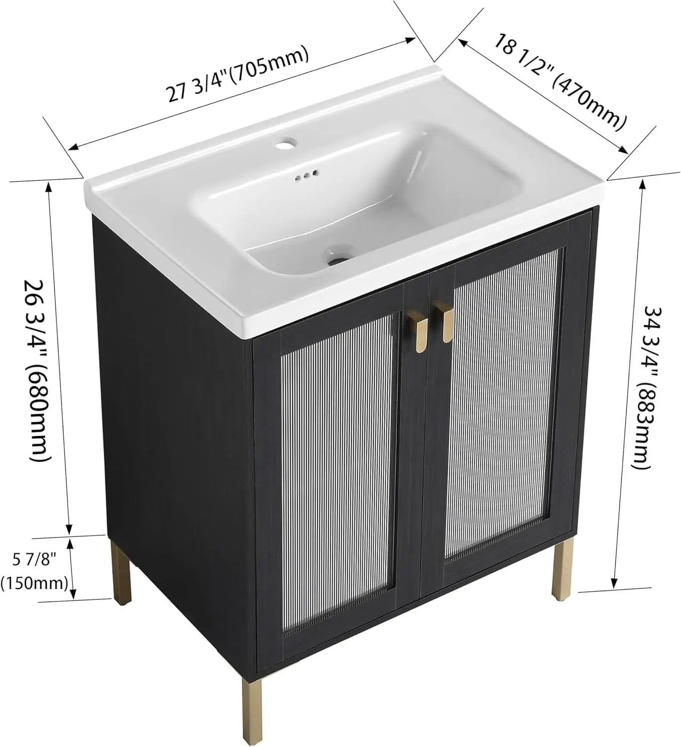 28 Inch Freestanding Bathroom Vanity with White Ceramic Sink and Modern Design