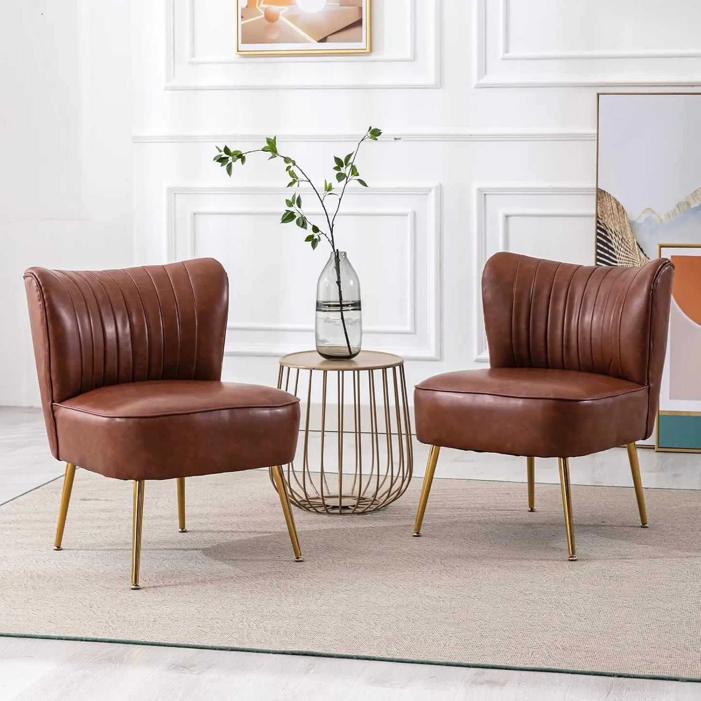 Velvet Armless Slipper Chairs With Golden Legs Mid Century