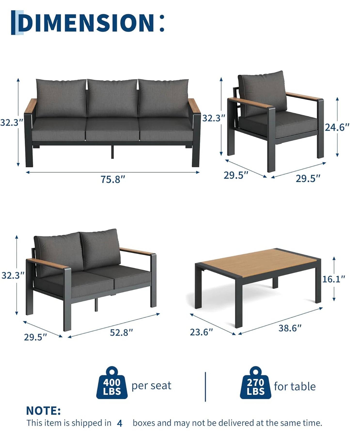 HiMISS 7 Seat Aluminum Patio Furniture Set With Cushions