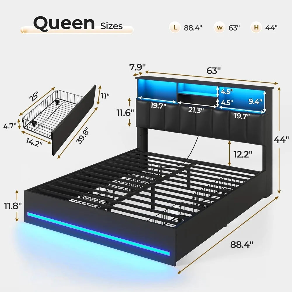 Bed Frame With Bookcase Headboard And Charging Station