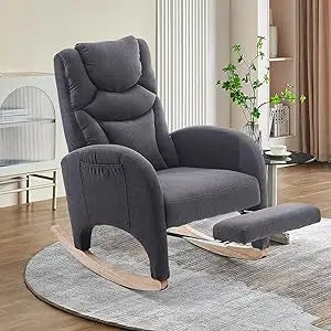 MKDK Teddy Fabric Nursery Glider Rocking Chair Footrest