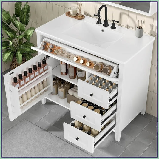 Stylish Wood Bathroom Vanity With Sink Soft Close Doors