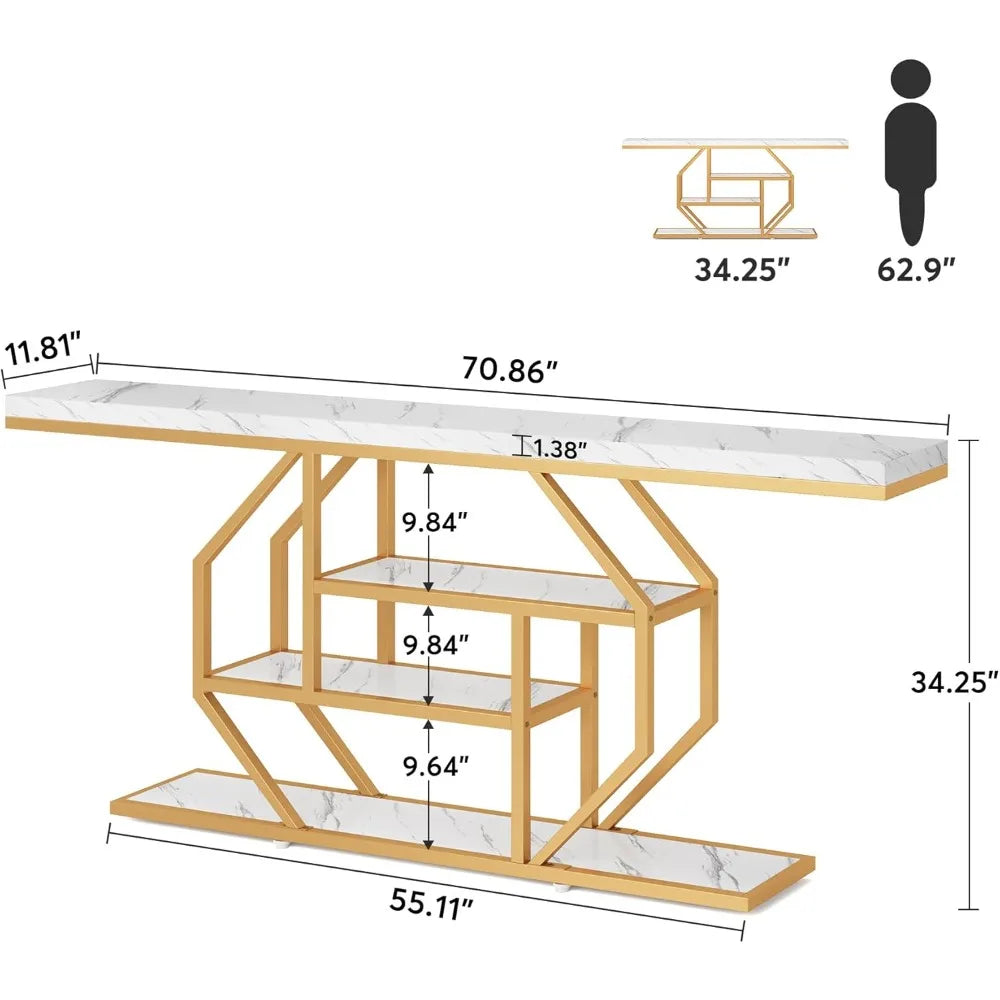 Elegant Metal Console Table With Storage And Four Tiers