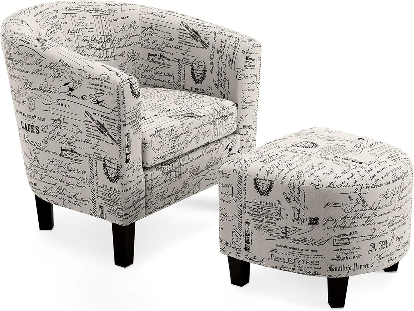 Ticify Upholstered Barrel Accent Chair With Ottoman Set