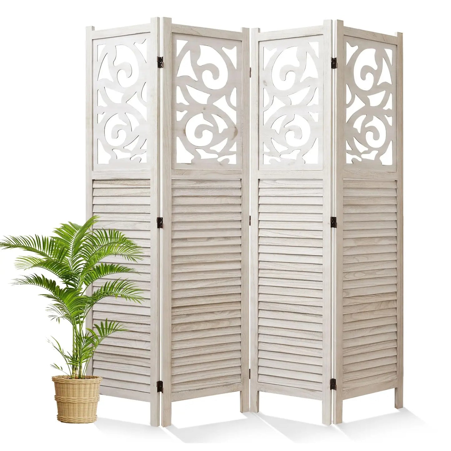 Wood Carved Privacy Screen Freestanding Decorative Partition