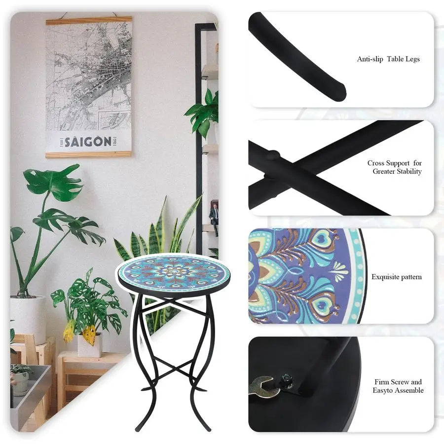 XMSJ Mosaic Outdoor Side Table for Patio and Garden
