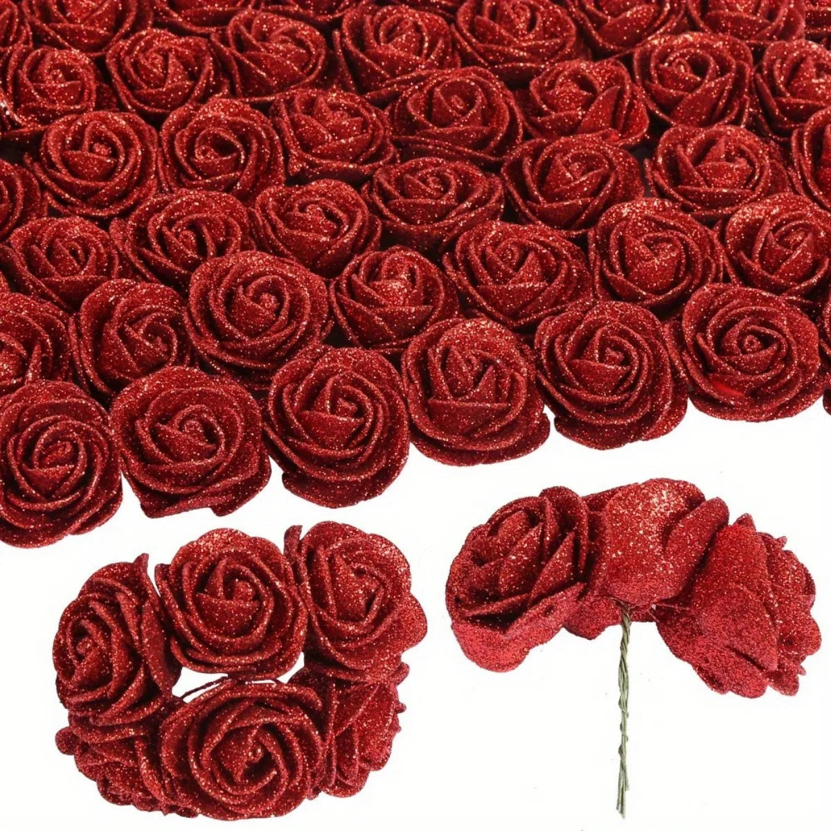 Artificial Rose Flowers Glitter Foam Roses With Stems Wedding