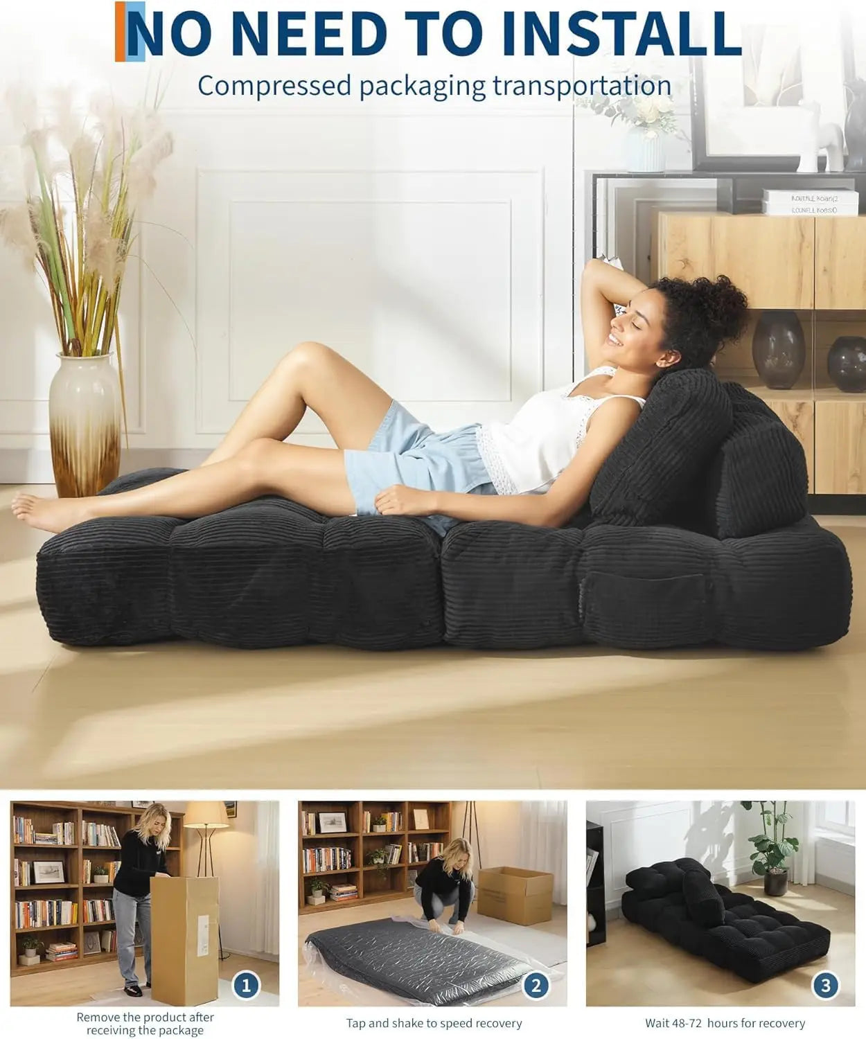 HiMISS Folding Sofa Bed With Back Support Living Room