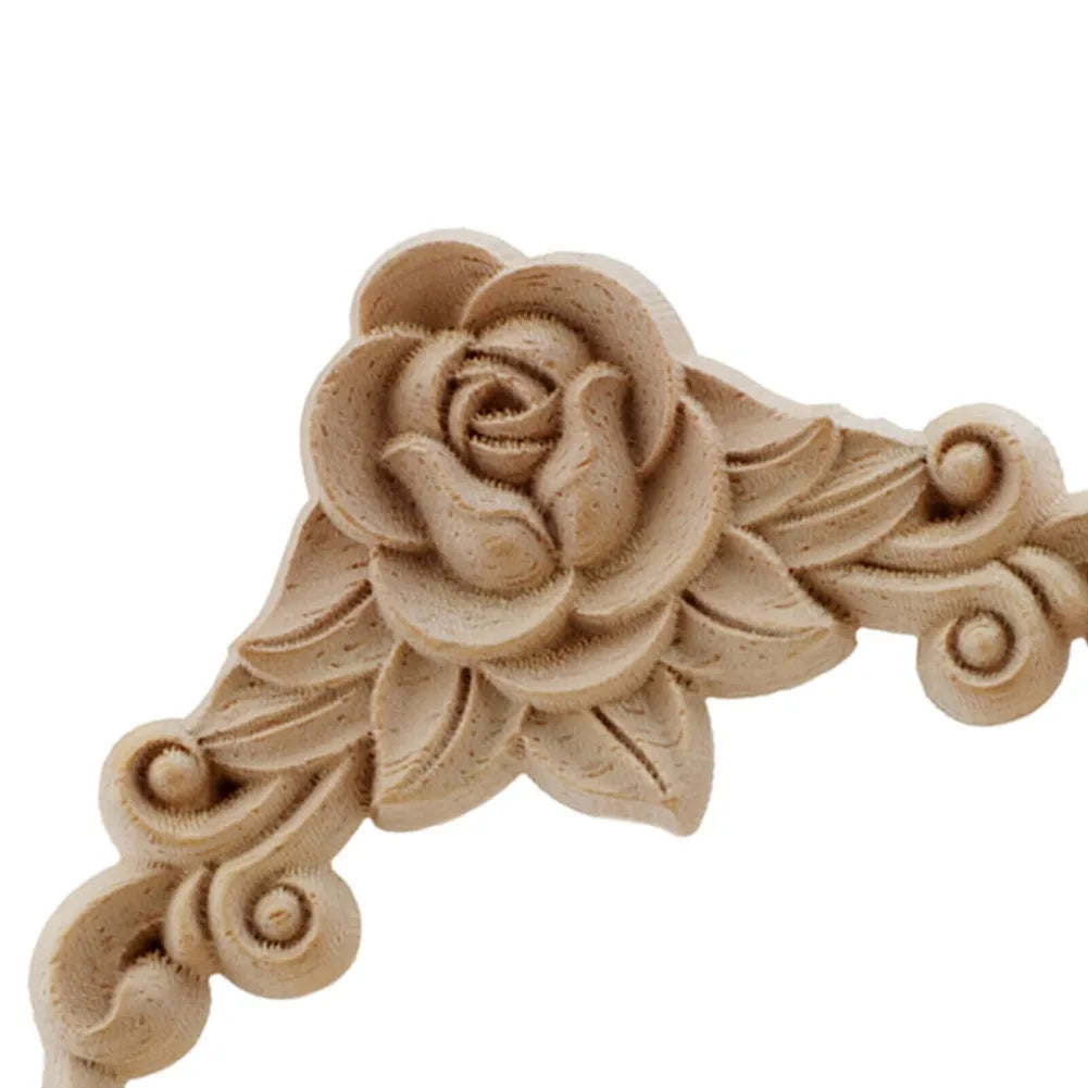 Natural Floral Wooden Figurines Decorative Carved Corner Appliques