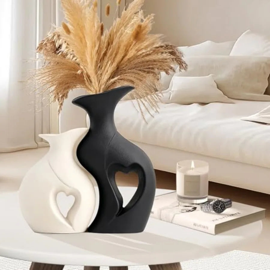 Heart Shaped Ceramic Vase Set for Modern Home Decor