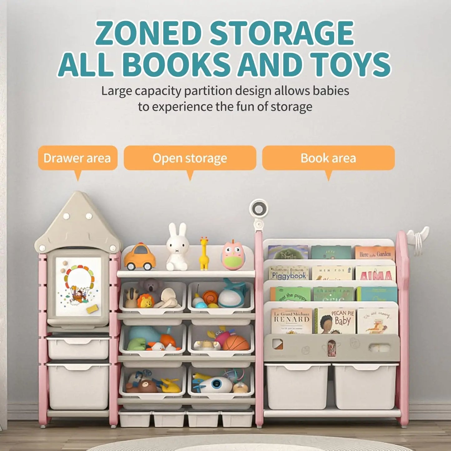 Kids Toy Organizer Bookshelf With 14 Bins And Drawers