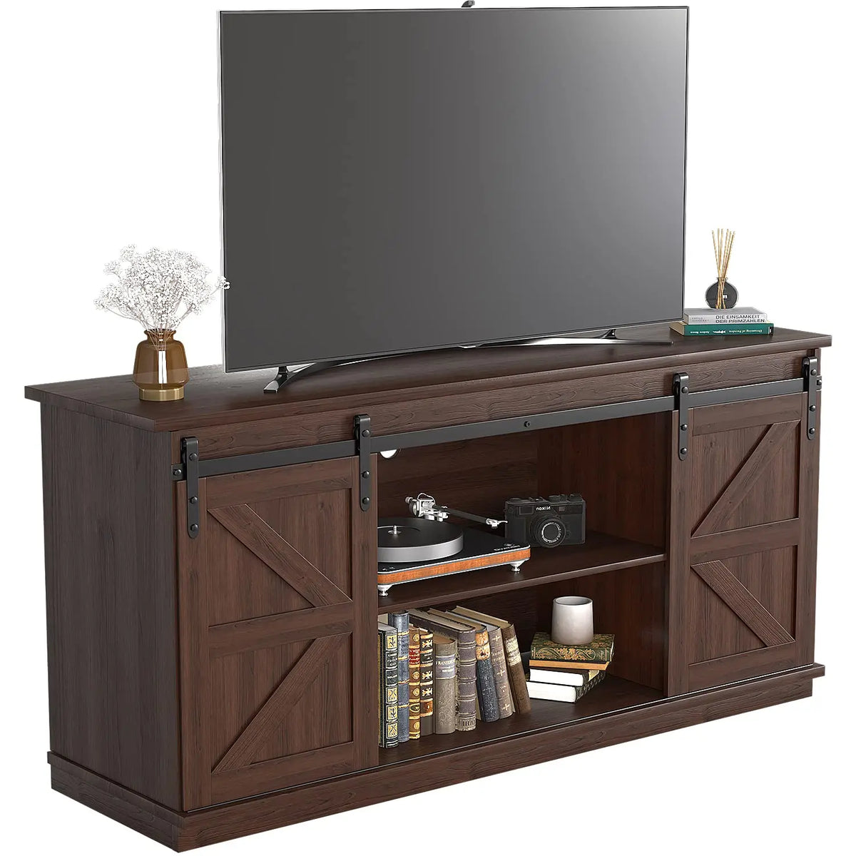 JUMMICO Fireplace TV Stand Entertainment Center with Storage Shelves
