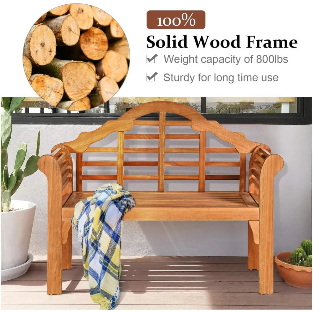 Outdoor Eucalyptus Wood Bench Foldable 2 Person Garden Loveseat